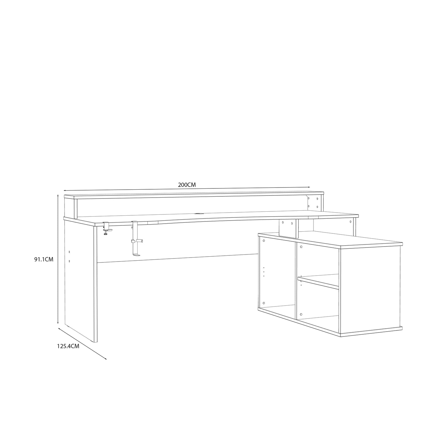 tezaur black storage gaming desk 3 shelves with colour changing led