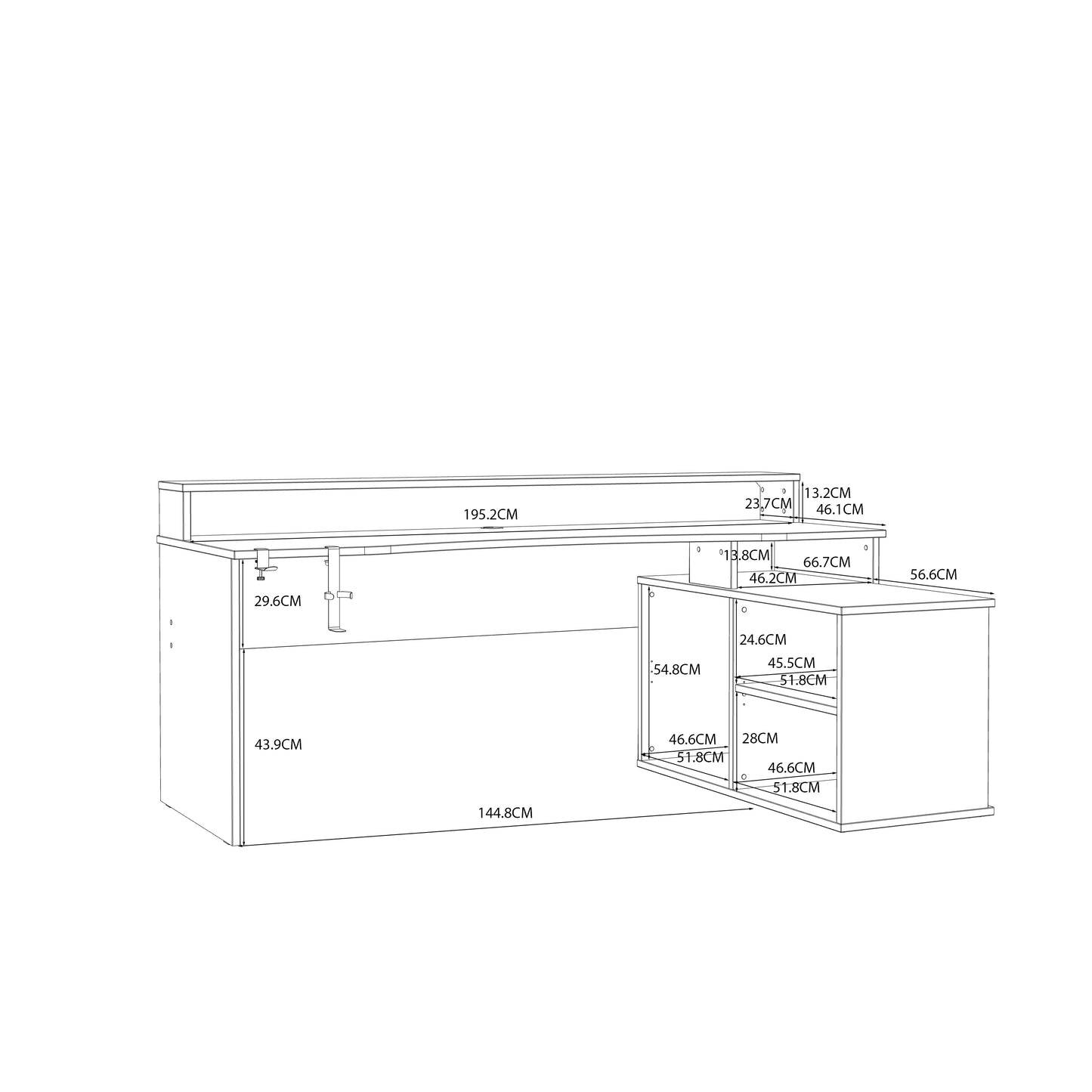 tezaur black storage gaming desk 3 shelves with colour changing led