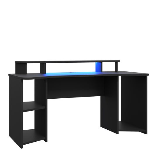 tezaur curved black gaming desk with colour changing led