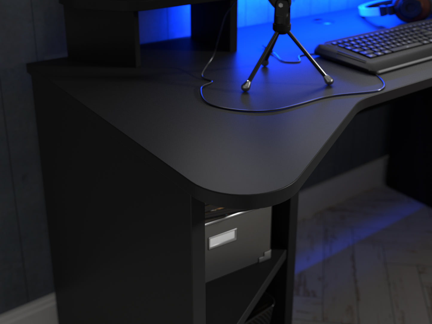 tezaur black gaming desk with colour changing led