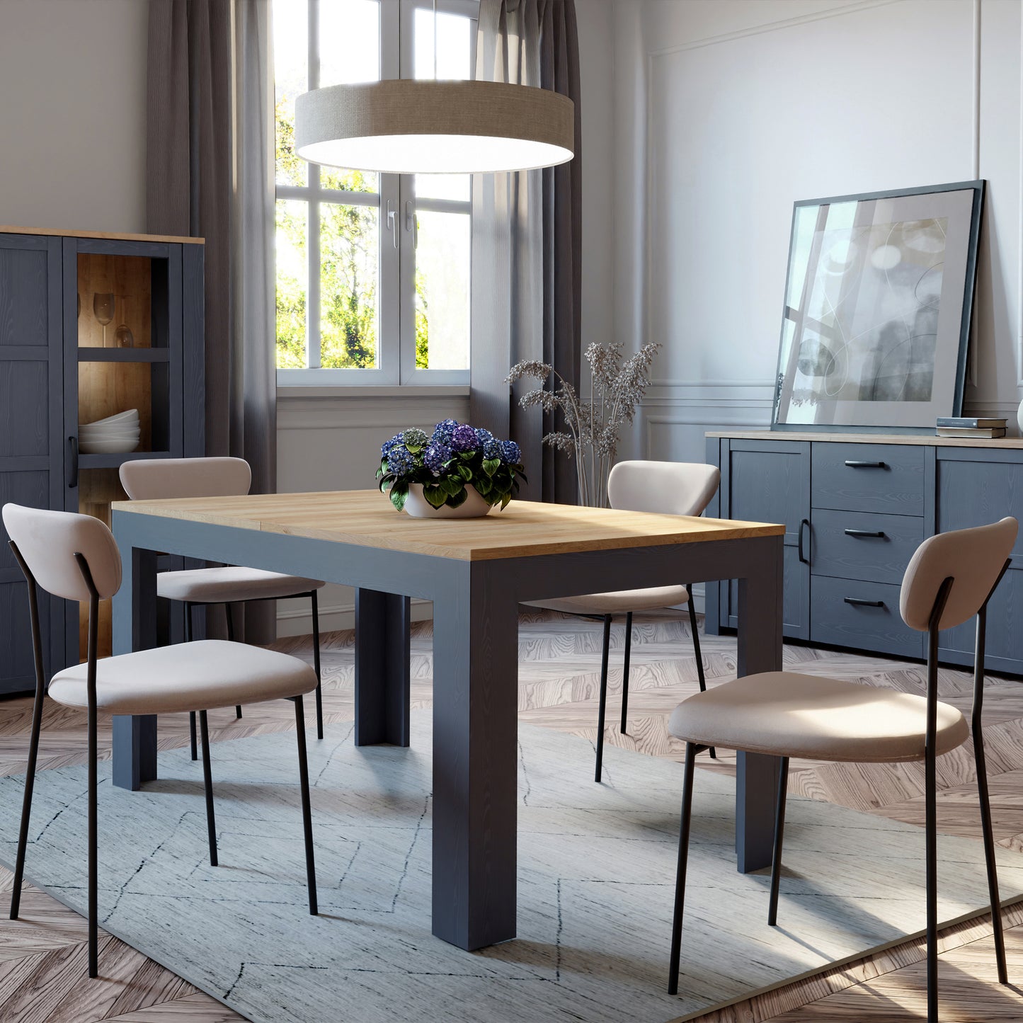 bohol extending dining table 160-207cm in riviera oak/navy