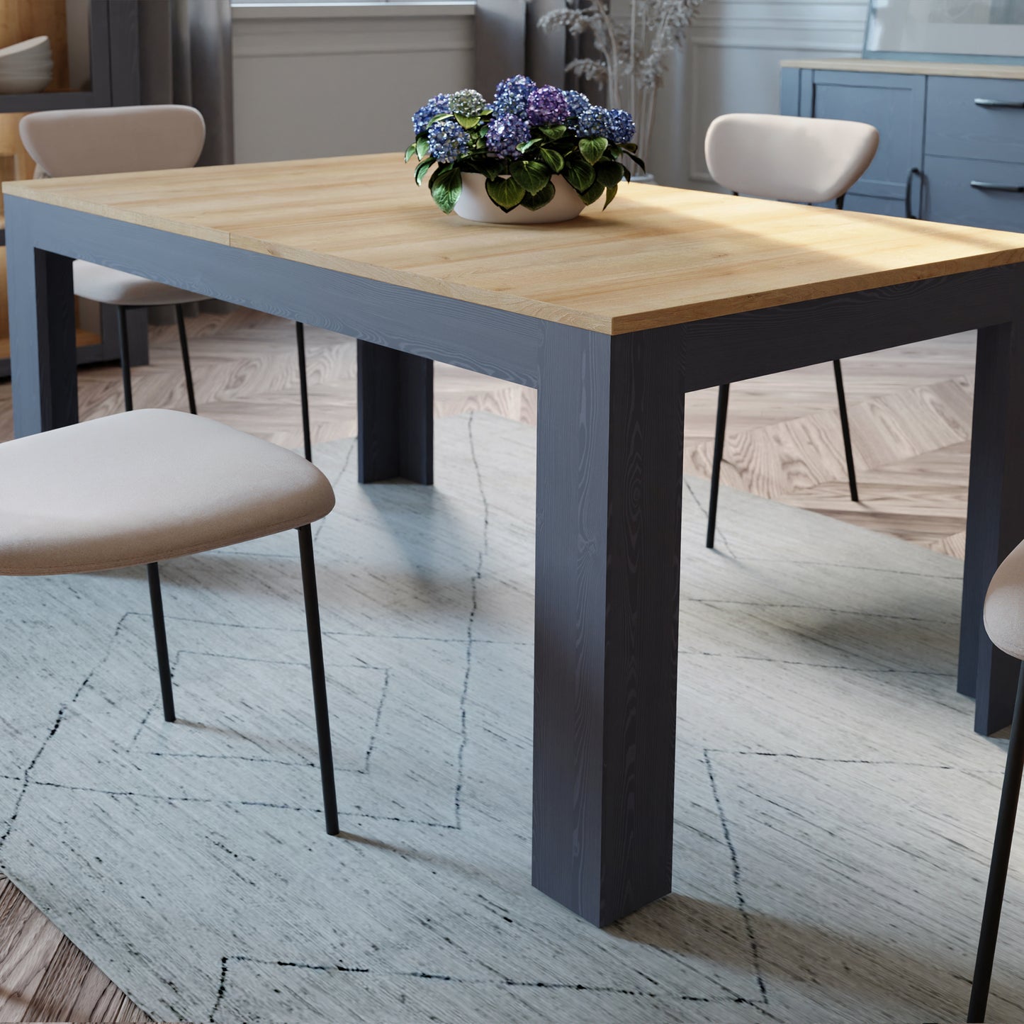 bohol extending dining table 160-207cm in riviera oak/navy