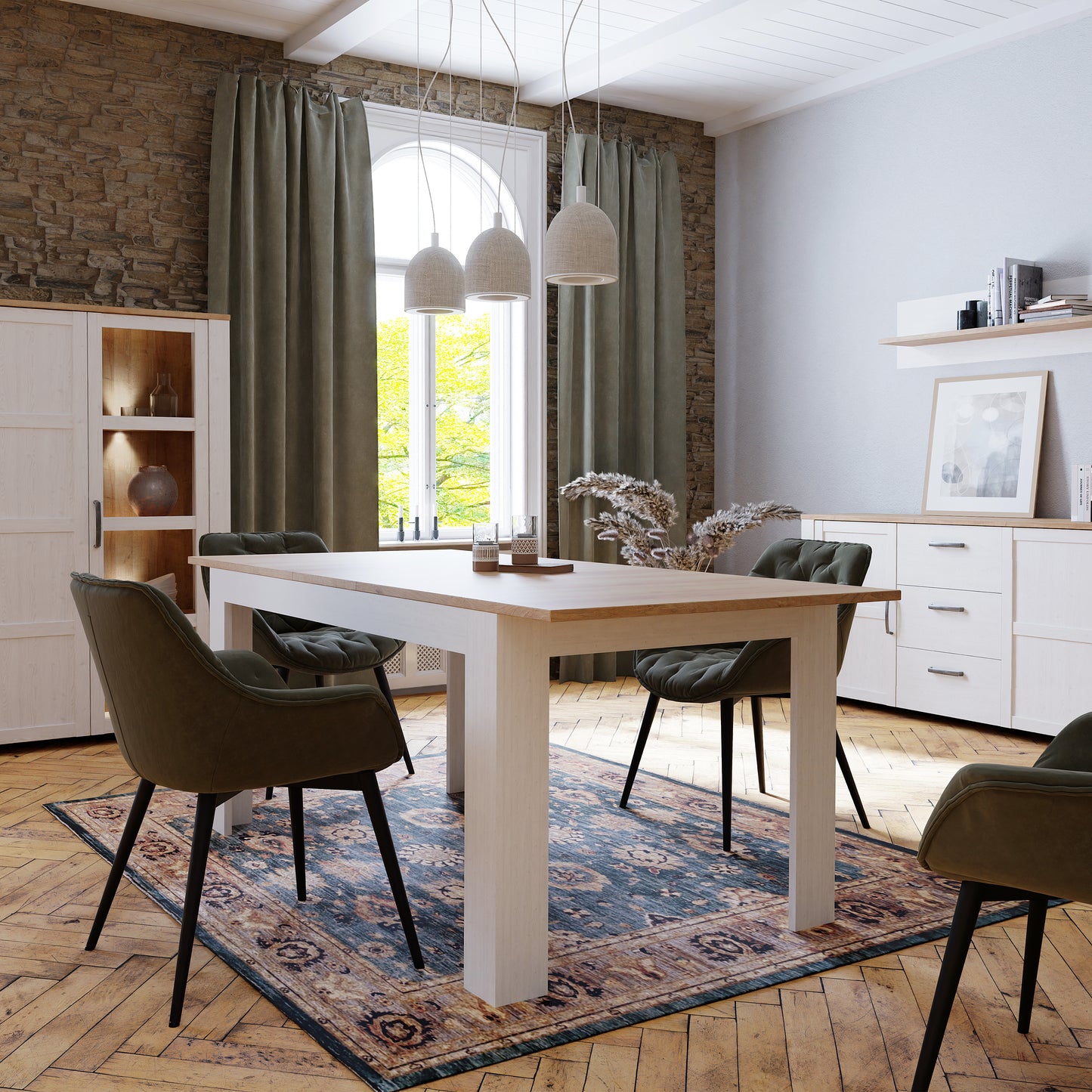 bohol extending dining table 160-207cm in riviera oak/white