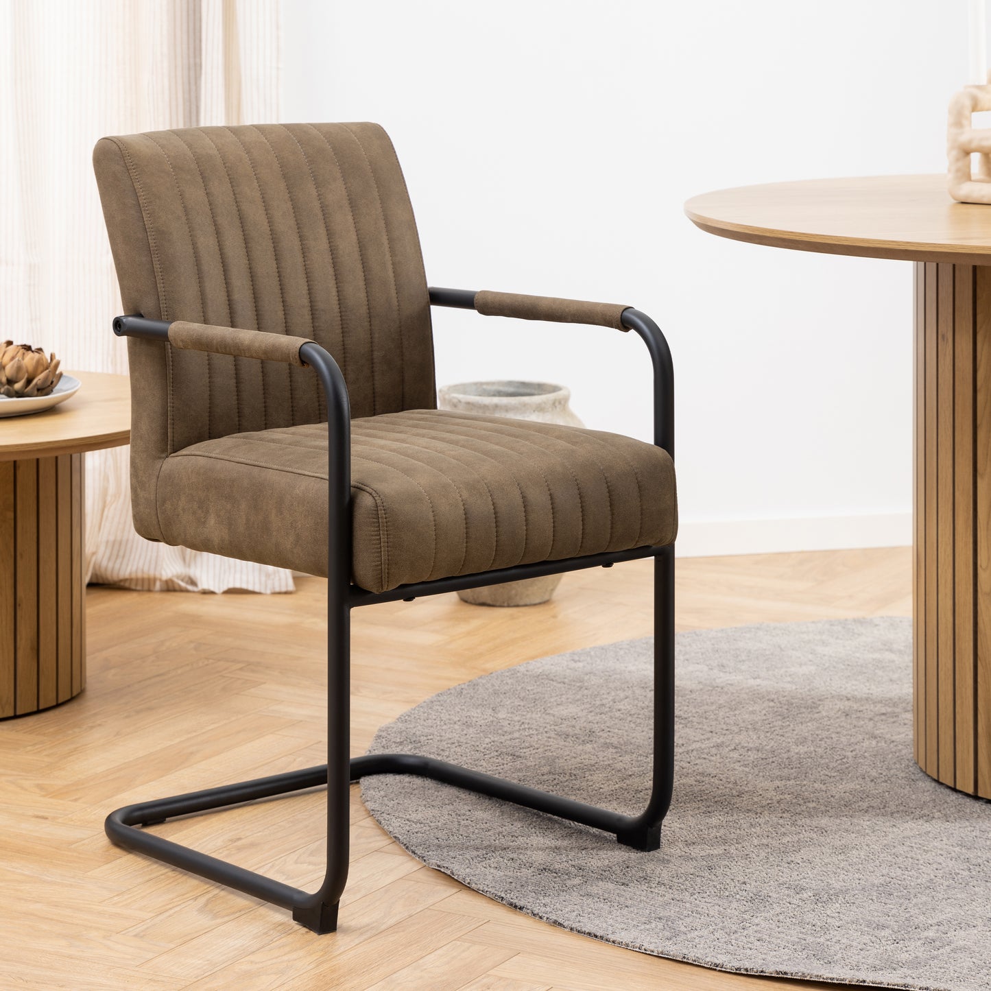 adele dining chair in light brown fabric set of 2