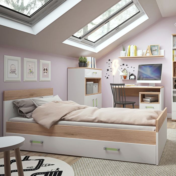4KIDS 2 Door 1 Drawer Cupboard with 2 Open Shelves with Lemon Handles