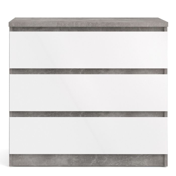 Naia Chest of 3 Drawers in Concrete and White High Gloss