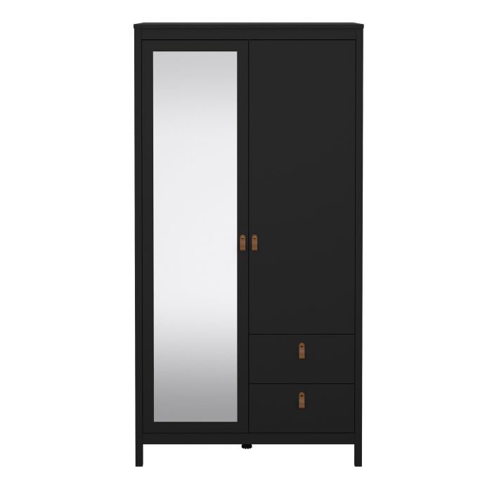 Madrid Wardrobe with 1 Door 1 Mirror Door 2 Drawers Matt Black