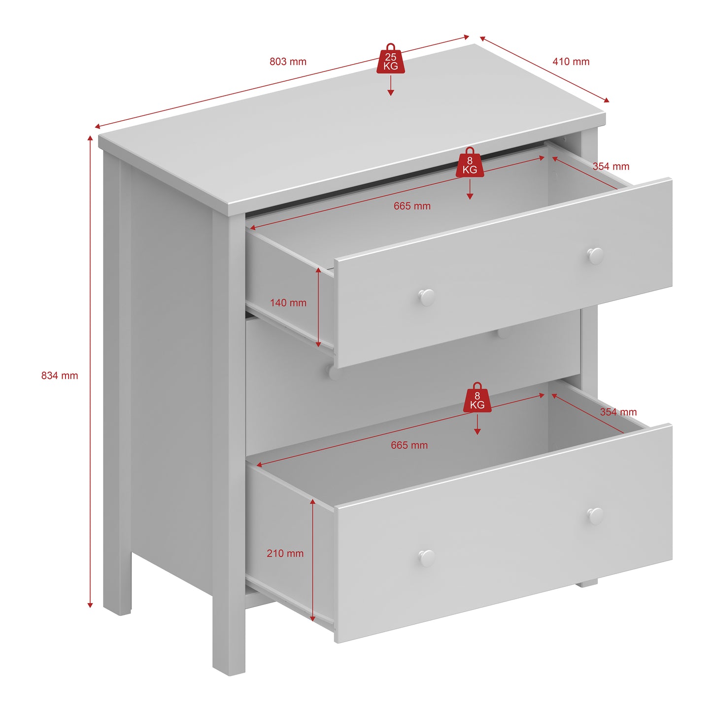 tromso 3 drawer chest off white