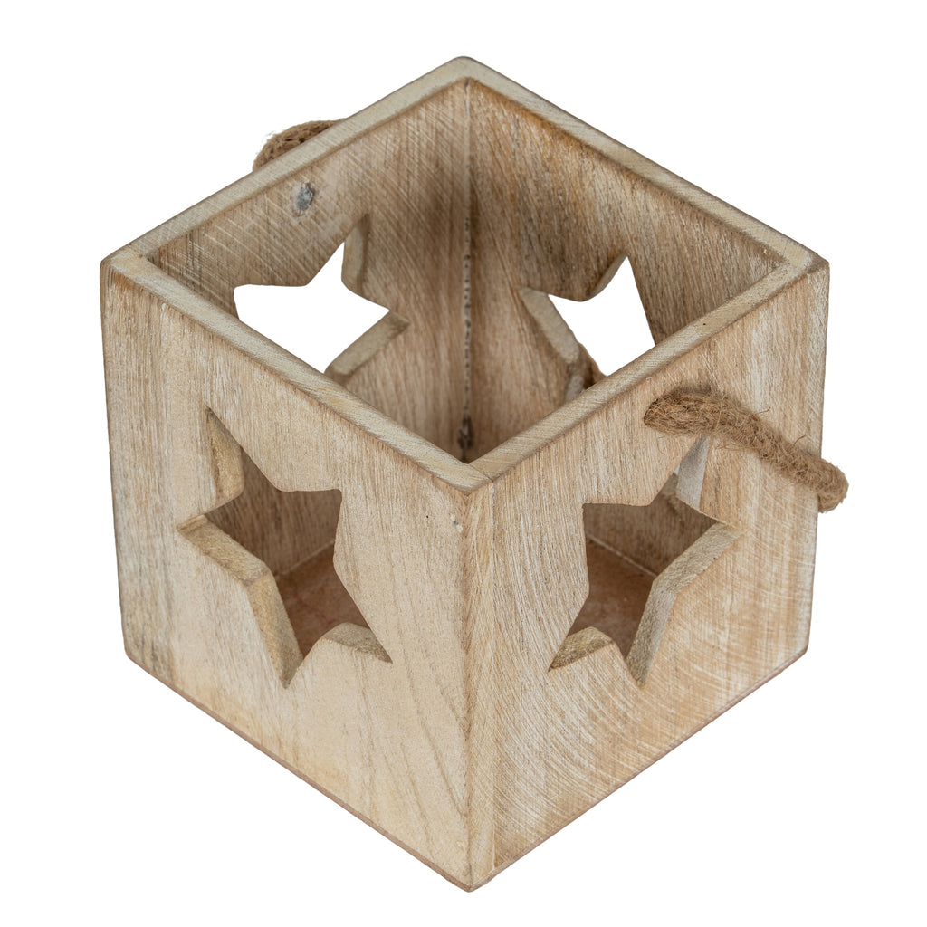 Washed Wood Large Star Tealight Candle Holder