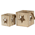 Washed Wood Large Star Tealight Candle Holder