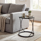 Concaved Set Of Two Black Mirrored Side Tables