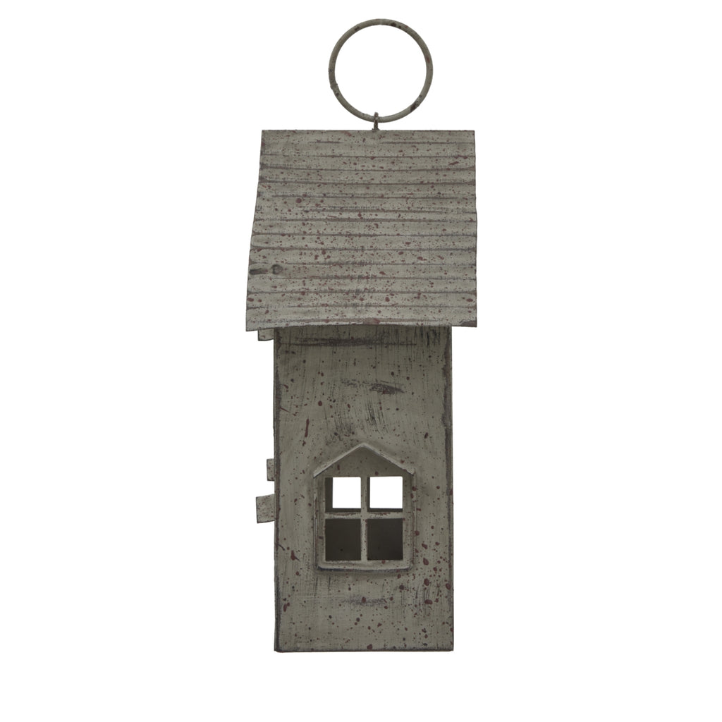 Rustic  Metal Hanging House Tealight With Glass Votive
