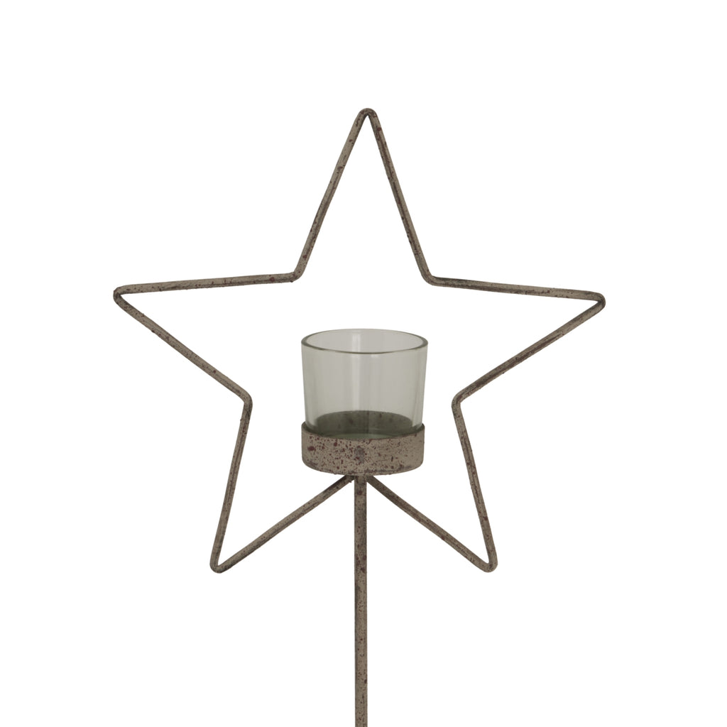Natural Rustic Star On Wood Stand With Glass Votive