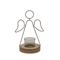 Rustic  Outline Angel Tealight On Stand With Glass Votive