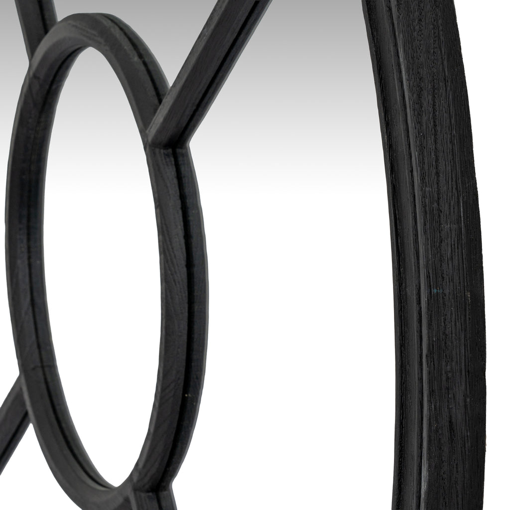 Black Wood Round Window Mirror