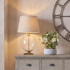 Lunel Glass Orb Table Lamp With Edged Linen Shade