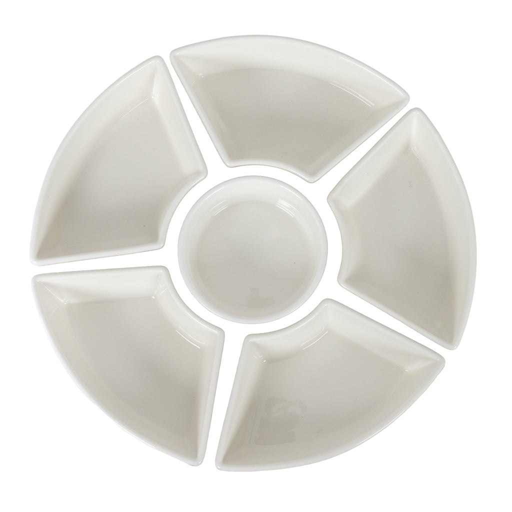 Acacia Lazy Susan including Ceramic Serving Bowls