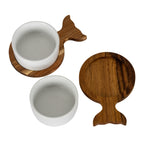 Set Of 2 Acacia Fishtail Serving Trays with Ceramic Bowls