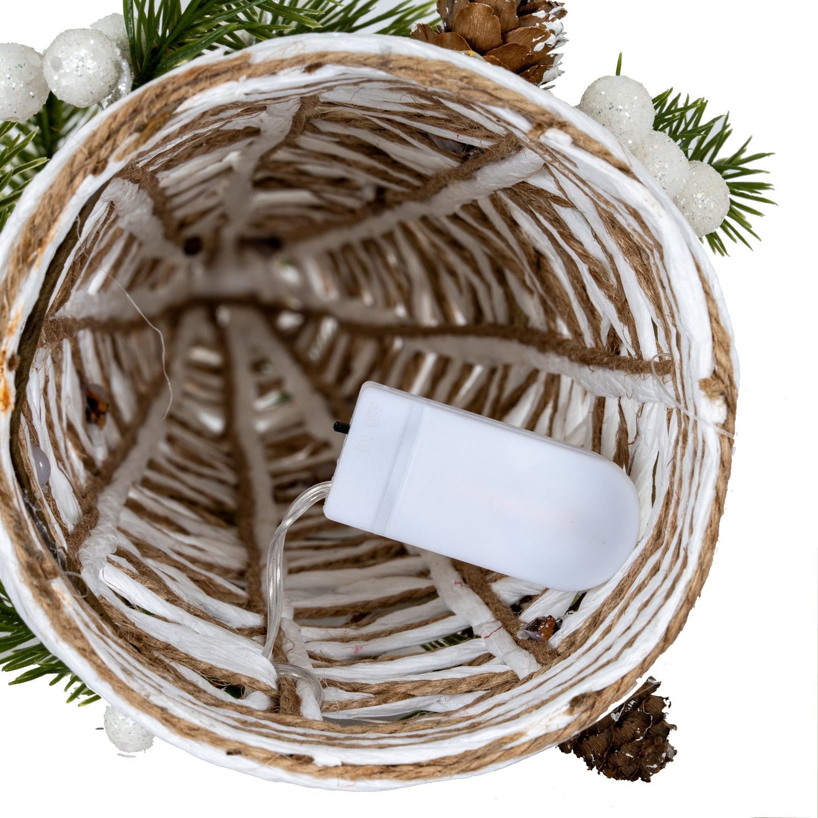 Small LED White Rattan Cone Tree With Winter Branches