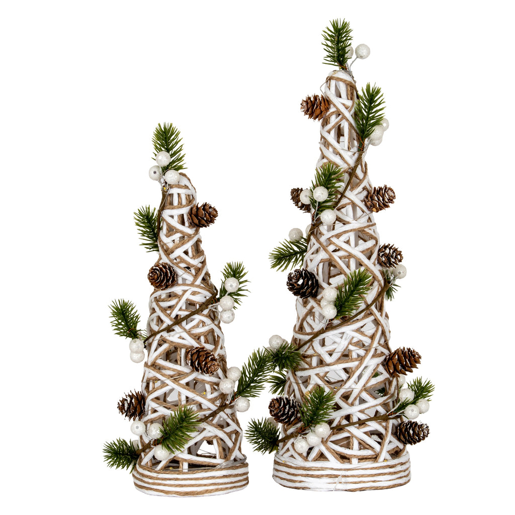 Small LED White Rattan Cone Tree With Winter Branches