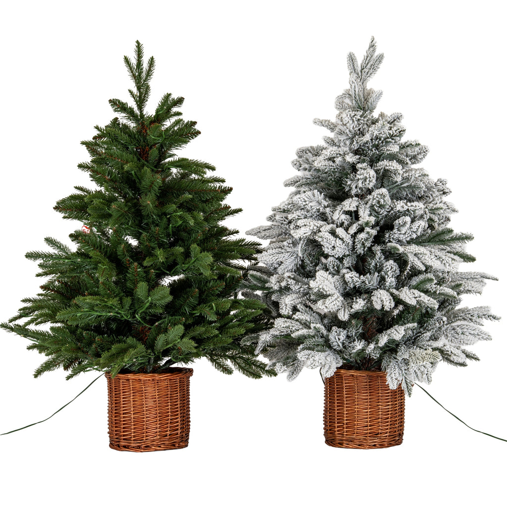 Snowy Norway Fir Pre-Lit Led 300L Fir Tree In Rattan Pot
