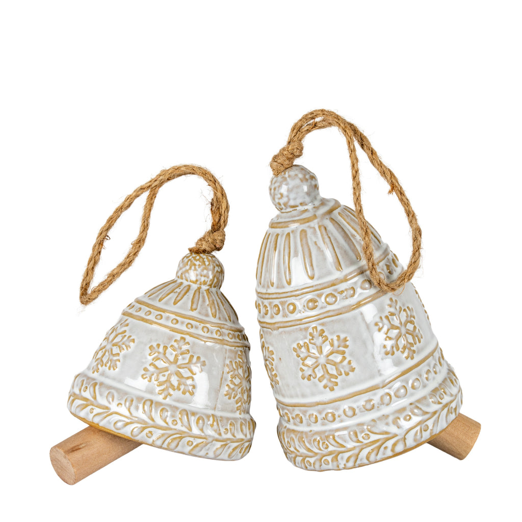 Large Ceramic Bell Tree Ornament With Snowflake Detail