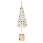 Large White Metal Christmas Tree on Wooden Stand