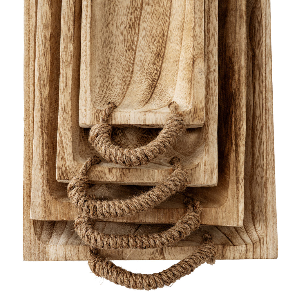 Set Of 4 Artisan Rectangular Trays With Rope Handles