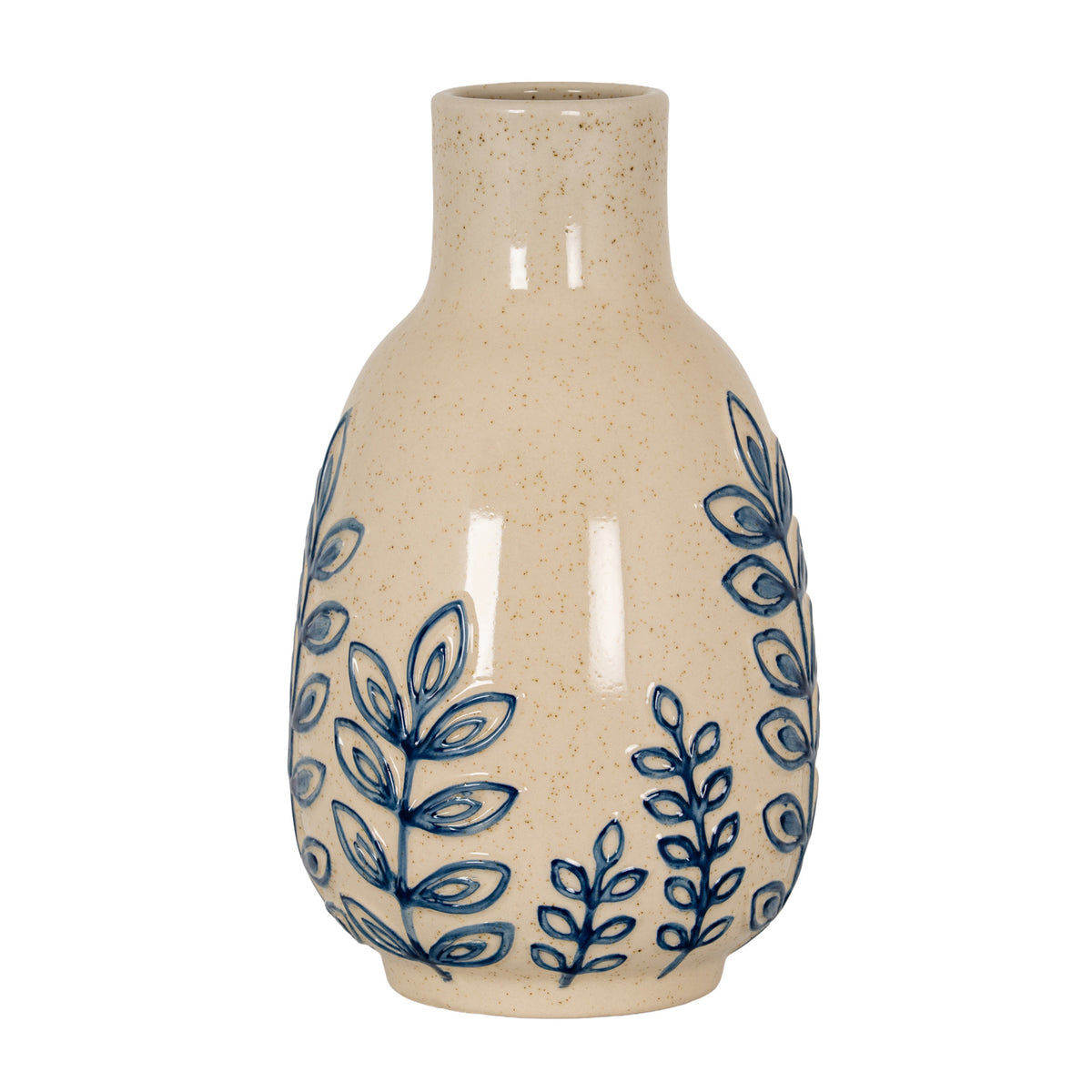 Blue Leaf Medium Ceramic Bottle Vase