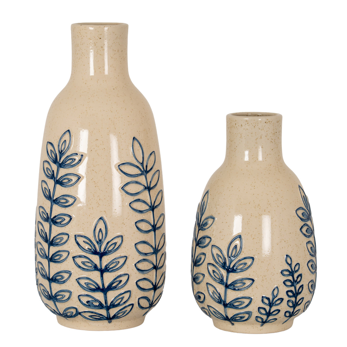 Blue Leaf Large Ceramic Bottle Vase