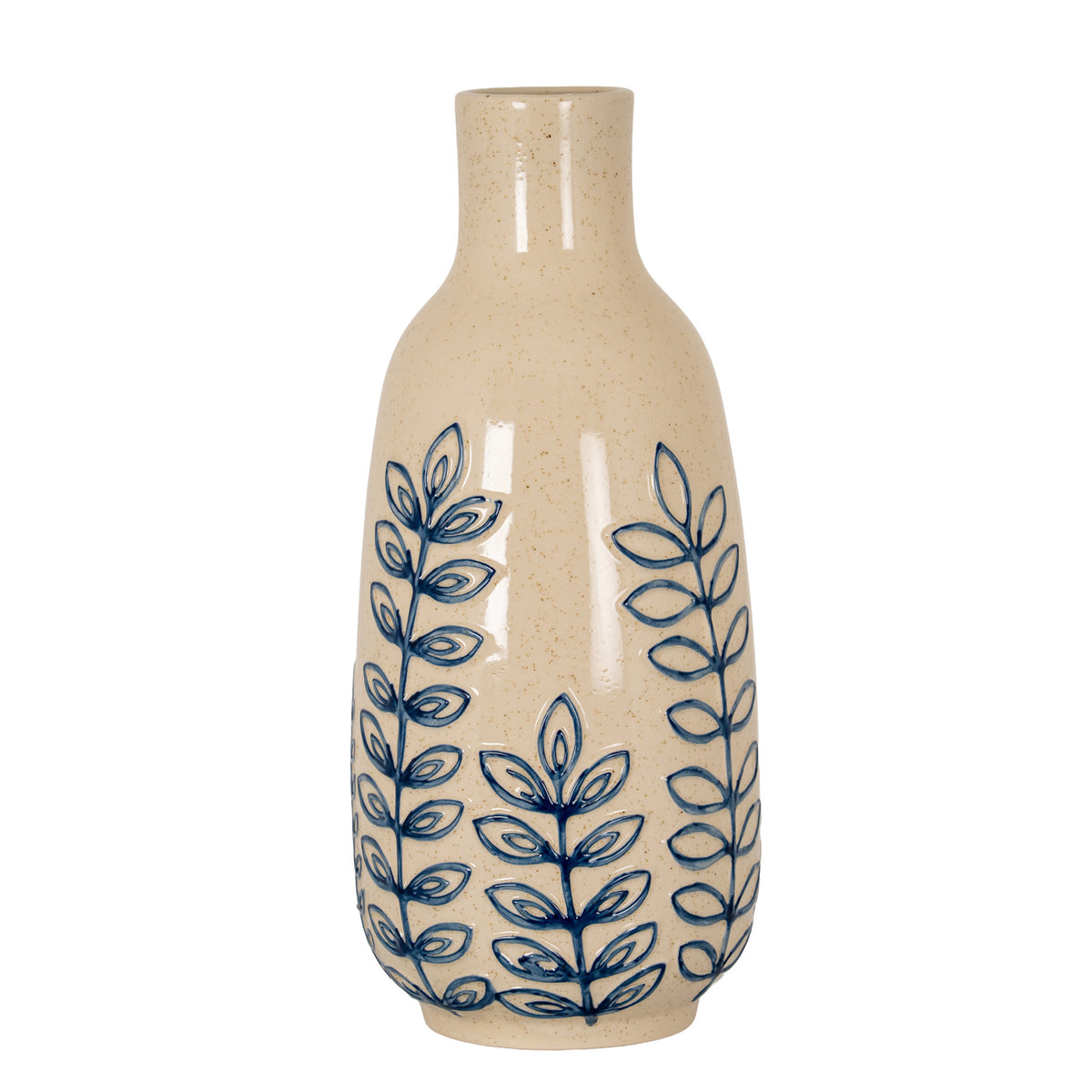 Blue Leaf Large Ceramic Bottle Vase