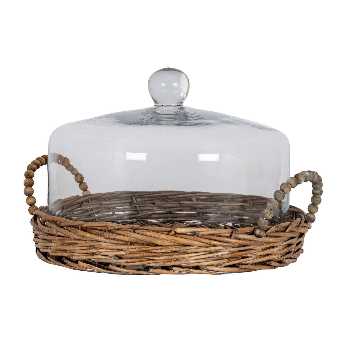 Briar Collection Wicker Tray With Glass Cloche