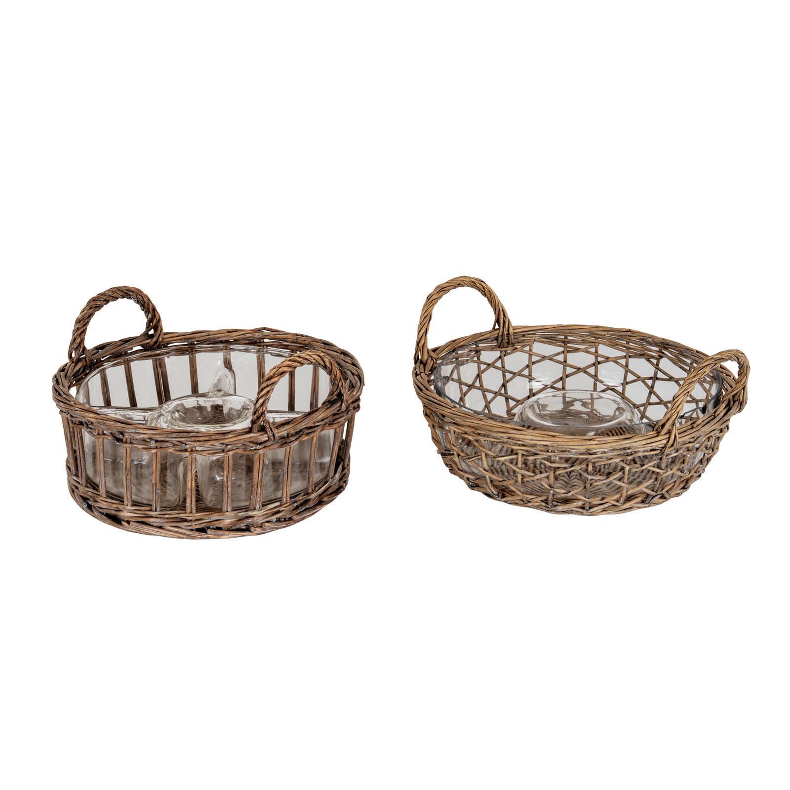 Briar Collection Glass Dip Bowl With Wicker Lace Tray