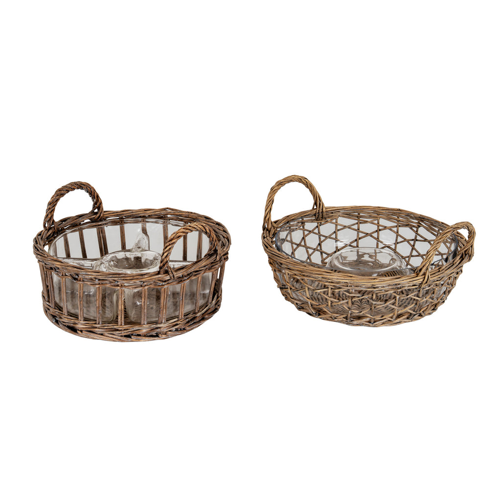 Briar Collection Glass Nibbles Bowl With Wicker Tray