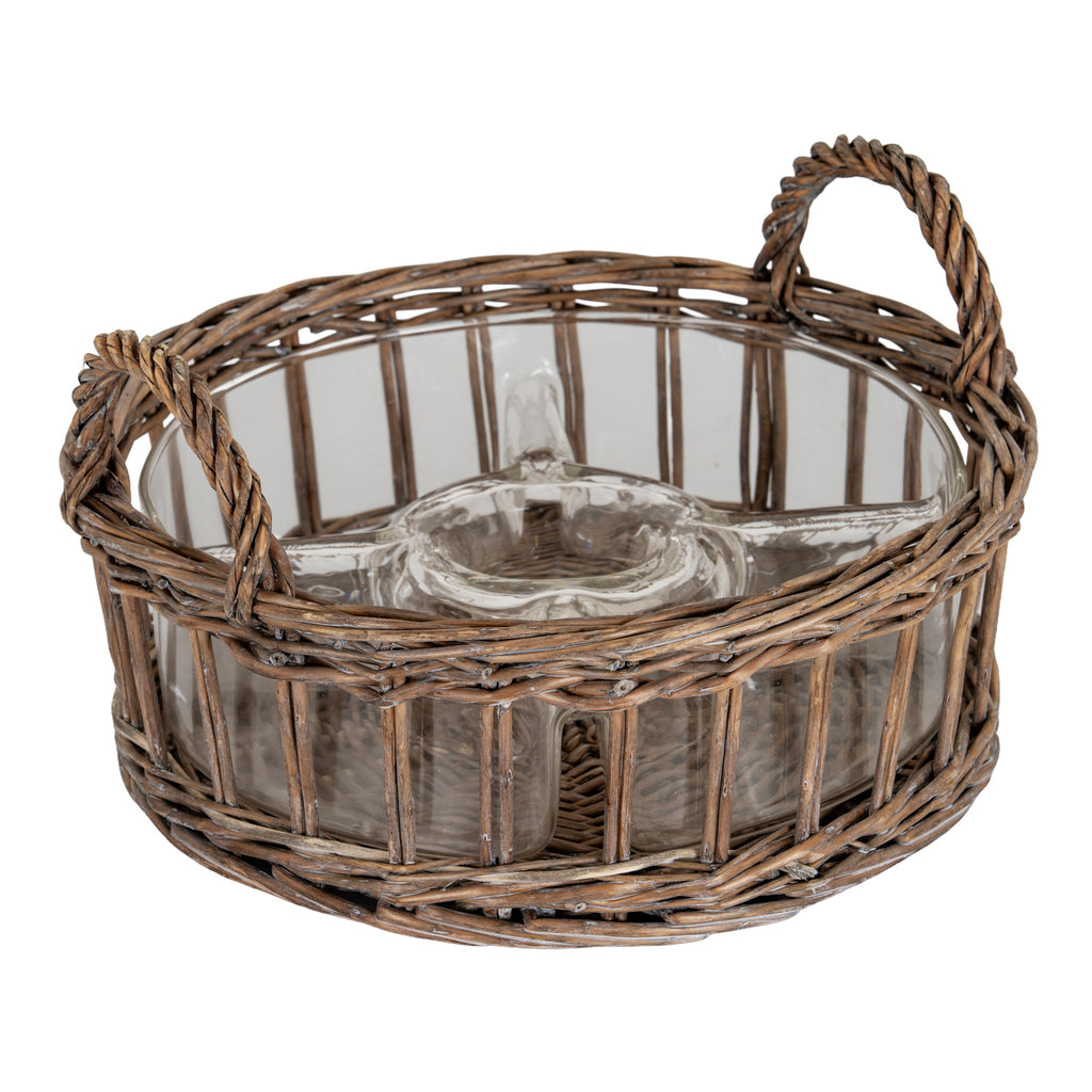 Briar Collection Glass Nibbles Bowl With Wicker Tray
