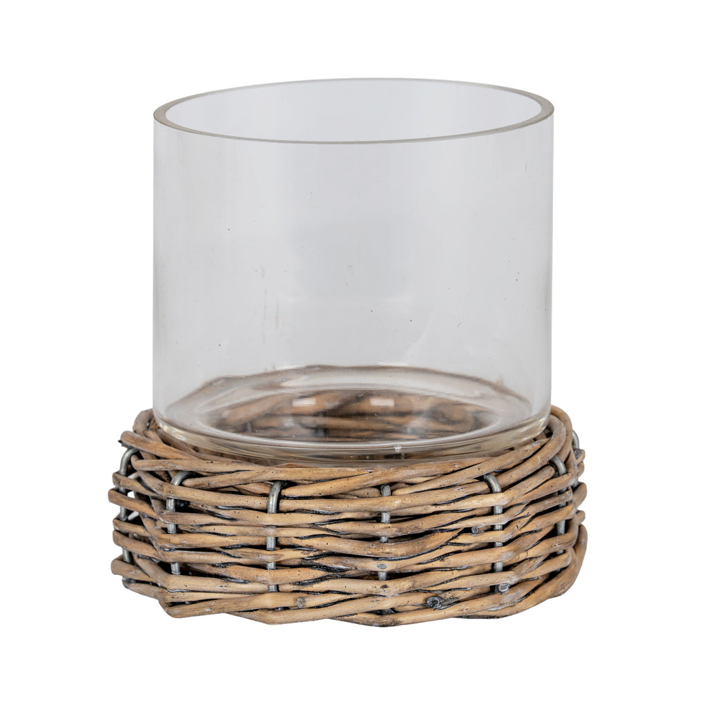 Briar Collection Small Hurricane Lantern With Wicker Tray