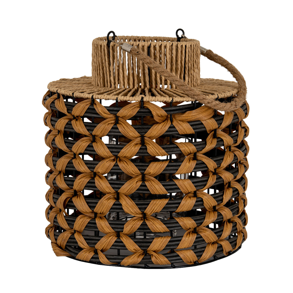 Large Woven Wicker Lantern With Jute Handle