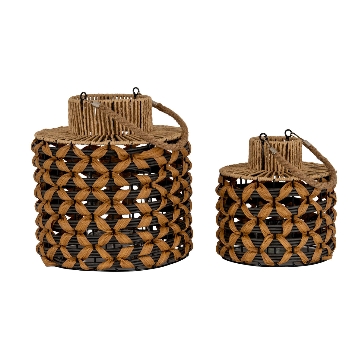 Woven Wicker Lantern With Jute Handle