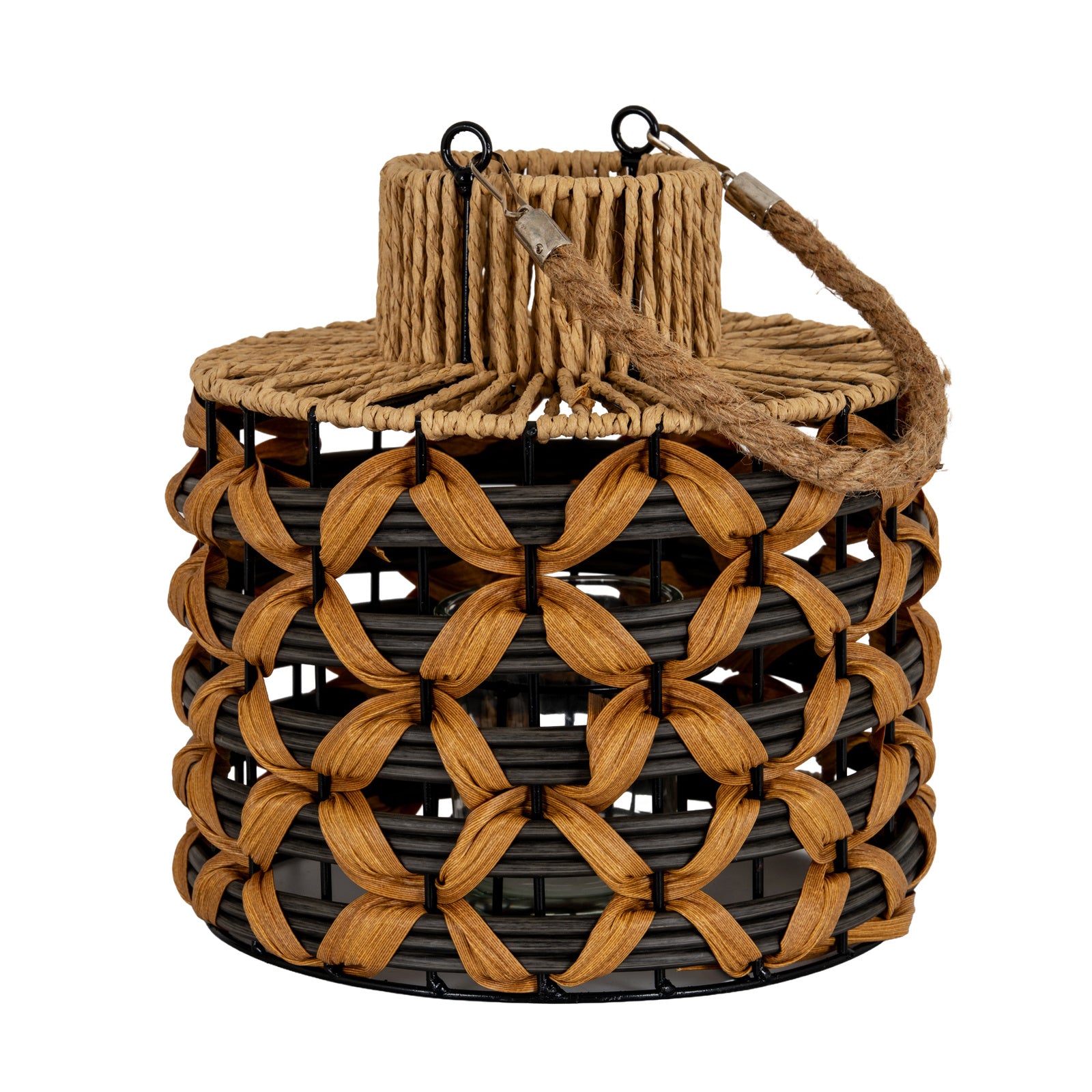 Woven Wicker Lantern With Jute Handle
