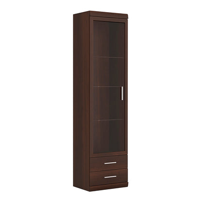 imperial tall glazed 1 door 2 drawer narrow cabinet in dark mahogany melamine