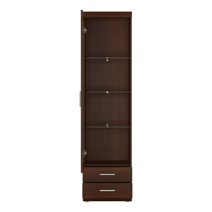 imperial tall glazed 1 door 2 drawer narrow cabinet in dark mahogany melamine