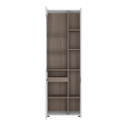 chelsea living tall glazed narrow display unit (rhd) in white with a truffle oak trim