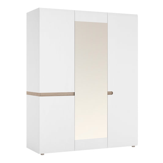 chelsea bedroom 3 door wardrobe with mirror in white with a truffle oak trim