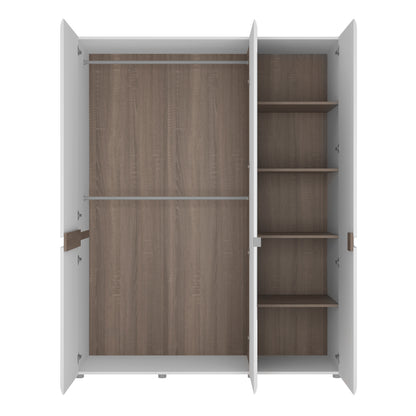 chelsea bedroom 3 door wardrobe with mirror in white with a truffle oak trim