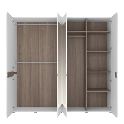 chelsea bedroom 4 door wardrobe with mirrors in white with a truffle oak trim