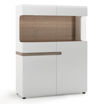 chelsea living low display cabinet 109cm wide in white with a truffle oak trim