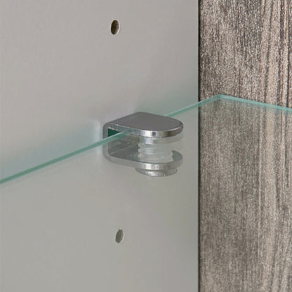 chelsea living low display cabinet 109cm wide in white with a truffle oak trim