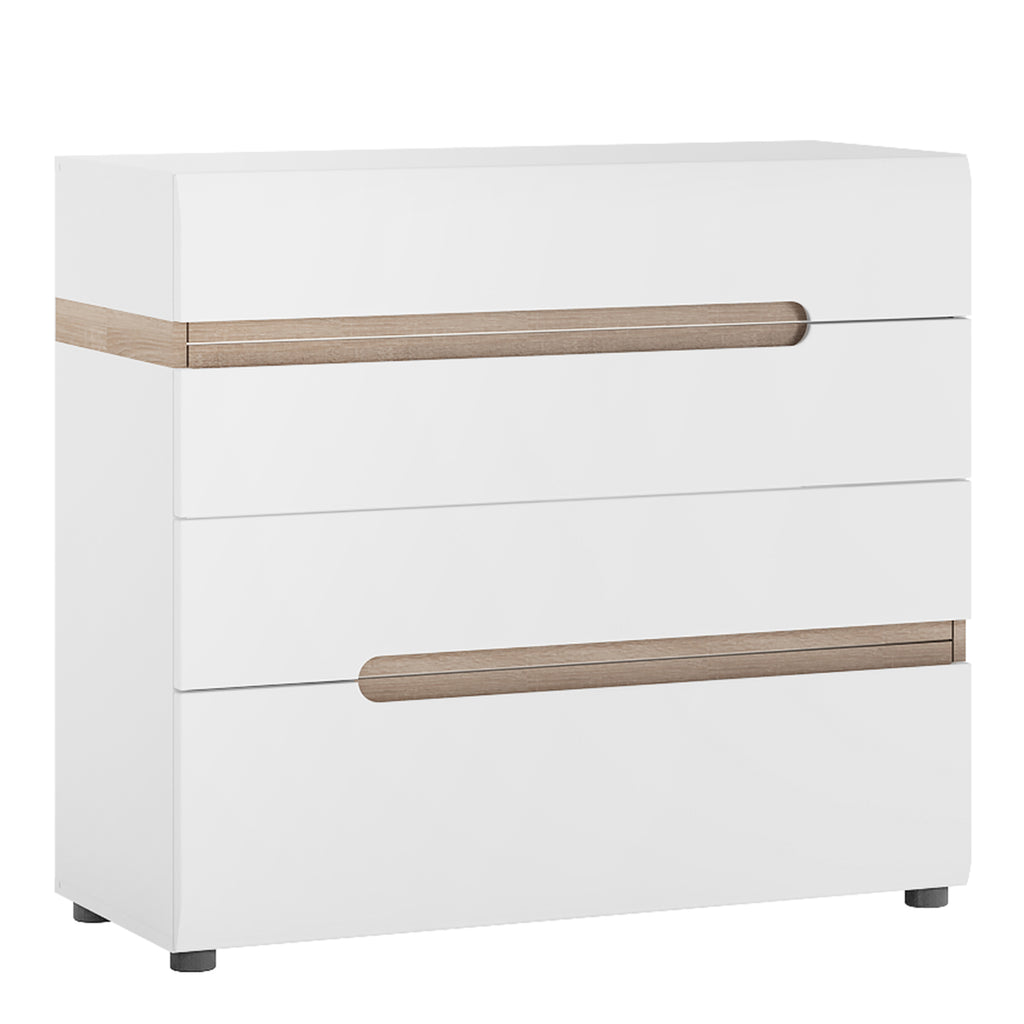 Chelsea 4 Drawer Chest – White with Truffle Oak Trim