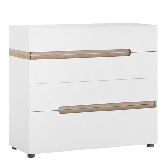chelsea bedroom 4 drawer chest in white with a truffle oak trim