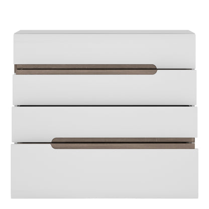 chelsea bedroom 4 drawer chest in white with a truffle oak trim